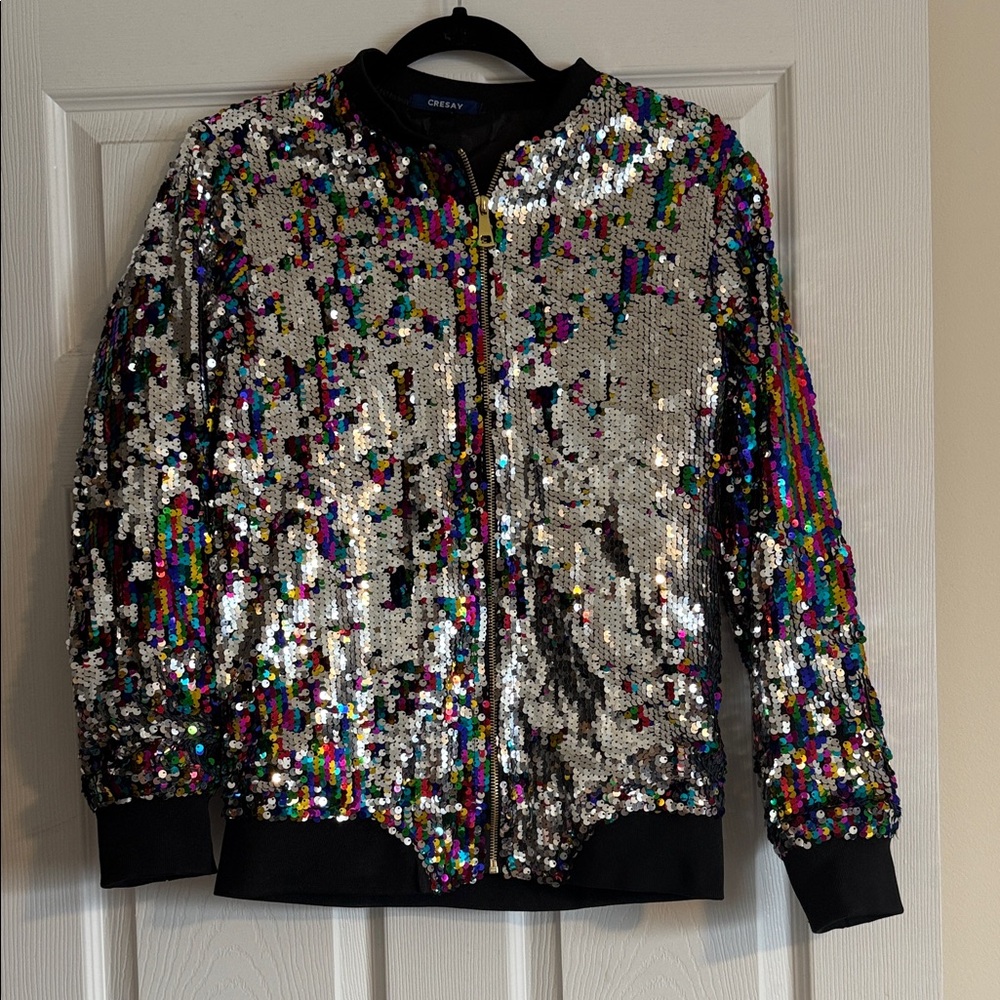 Cresay Sequin Bomber Jacket / Size Medium